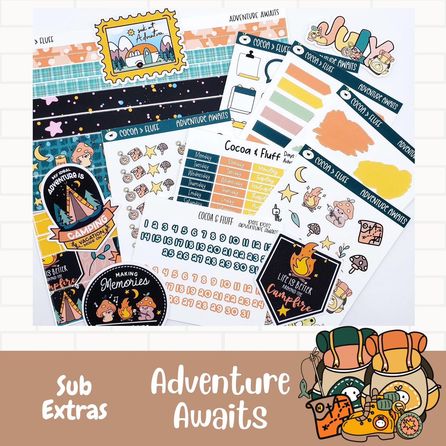 Adventure Awaits Hobonichi Cousin Weekly Planner Stickers
