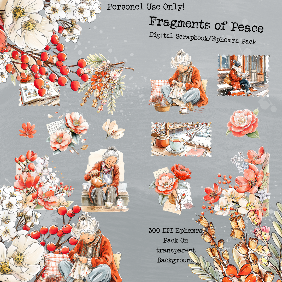 Fragments of Peace – Digital Scrapbook + Ephemera Pack | Printable Journal & Collage Kit
