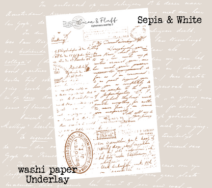 Collage Underlay Stickers for Journals & Planners | Washi Paper | Sepia and White