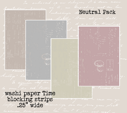 Time Blocking Strips for Journals and Planners | 4-Pack Neutral Color way | Smoke, Moss, Rose & Beige | Matching Bullet Points Available