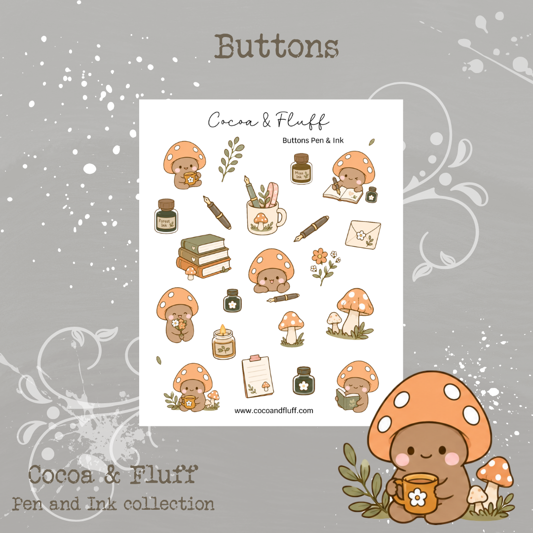 Buttons – Pen & Ink Deco Sticker Sheet