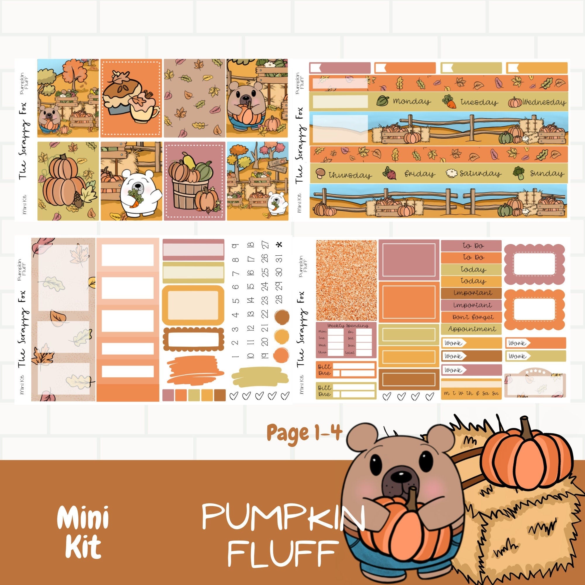 Pumpkin Fluff Standard Vertical Weekly Sticker Kit – Cocoa & Fluff