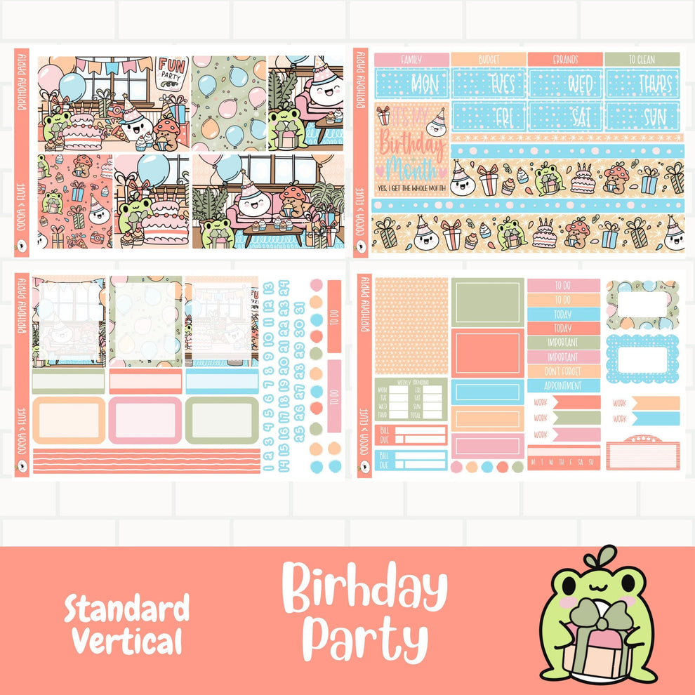 Birthday Party Standard Vertical Weekly Sticker Kit – Cocoa & Fluff