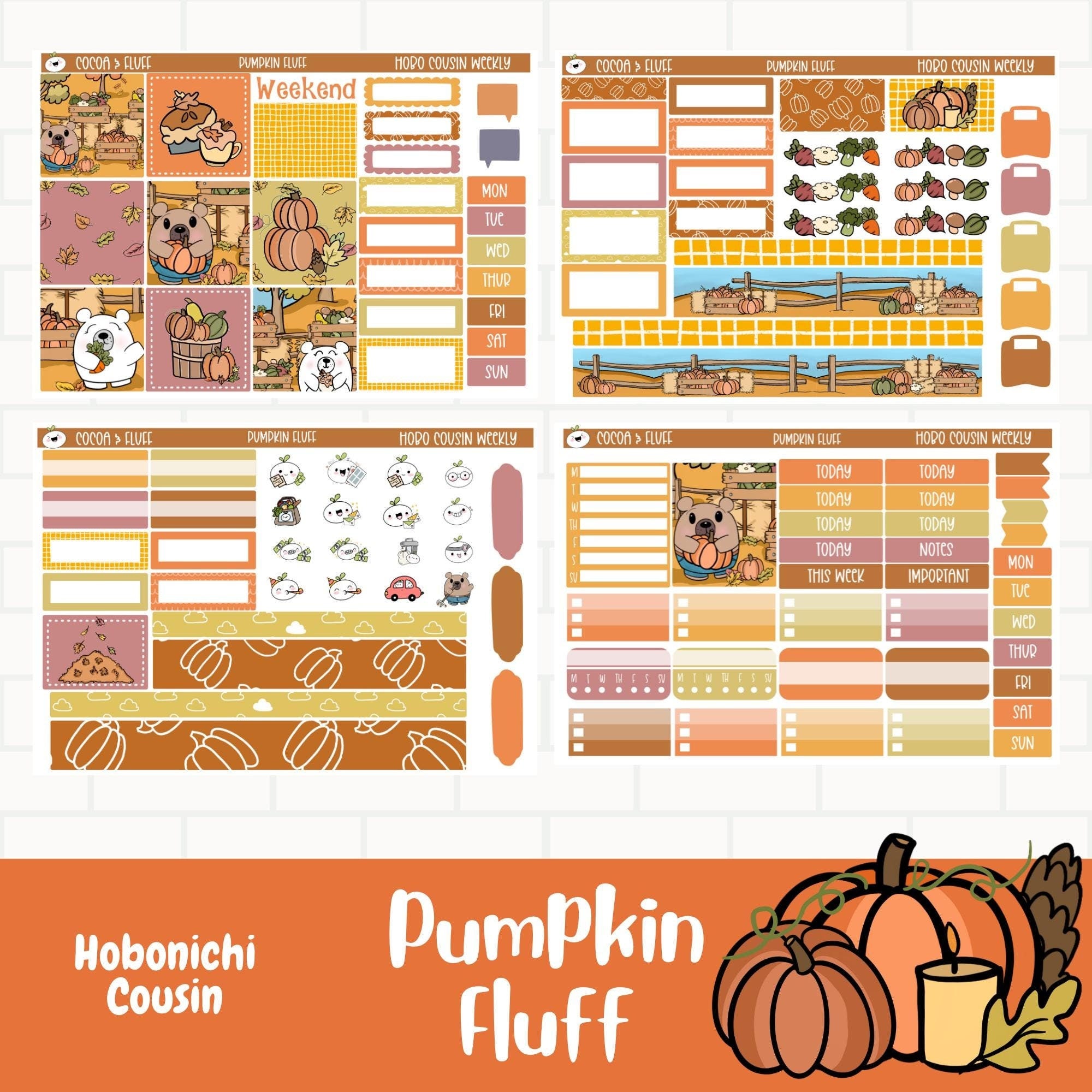 Pumpkin Fluff Hobo Cousin Weekly Sticker Kit – Cocoa & Fluff