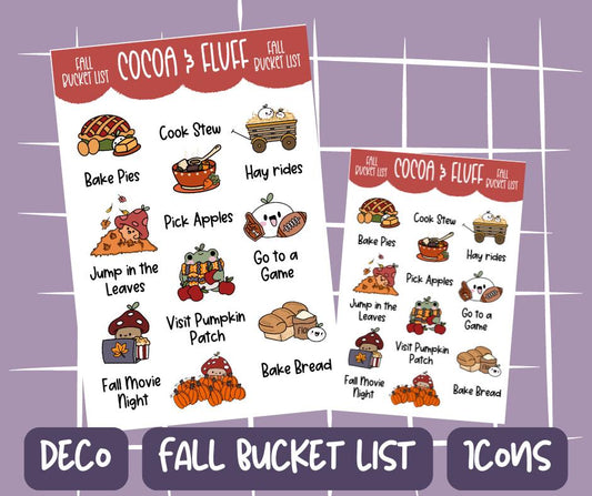 Fall Bucket List Hand Drawn Autumn Planner Icons and Deco Sheets